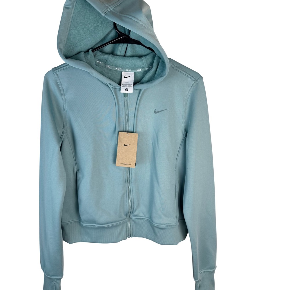Nike Womens Therma-FIT Full Zip Training Crop Hoodie Blue Workout Small NWT